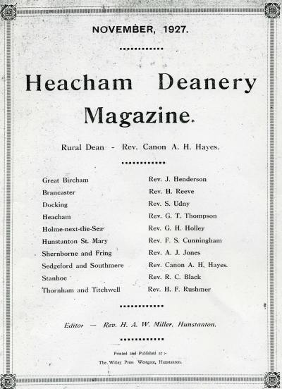 Cover of the Heacham Deanery magazine dated November, 1927