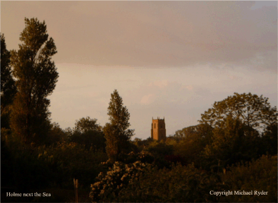 A View of St Mary's Church, Holme next the Sea, at Sunset.